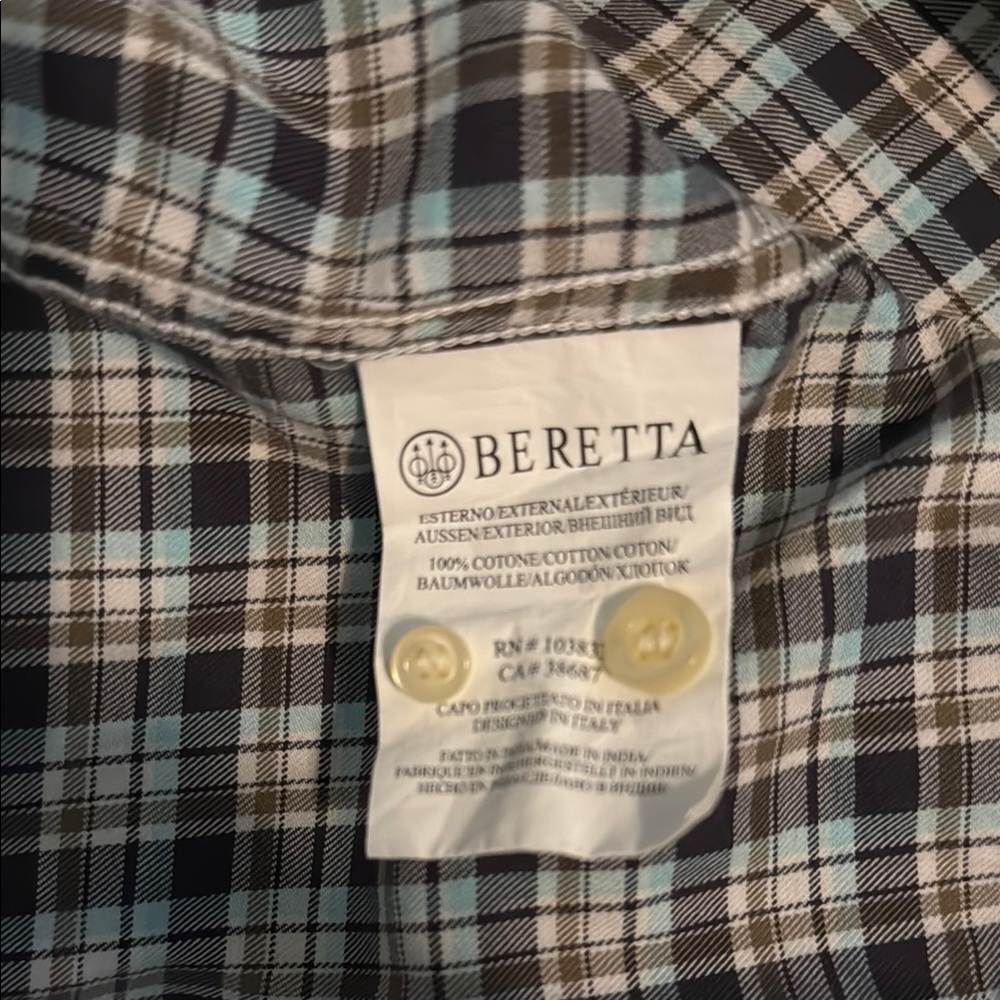 Beretta Black and White Casual Button Down Shirt with Classic Plaid Design. L - Picture 3 of 3